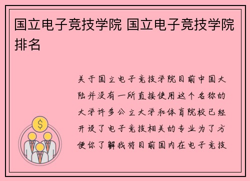 国立电子竞技学院 国立电子竞技学院排名